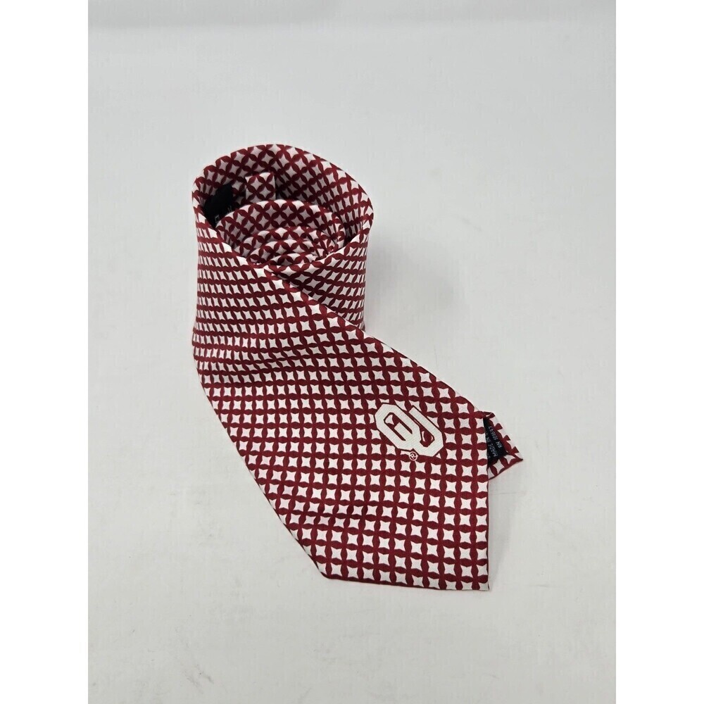 UNIVERSITY OF OKLAHOMA OU RED & WHITE SILK NECKTIE MENSWEAR TIE EAGLES WINGS